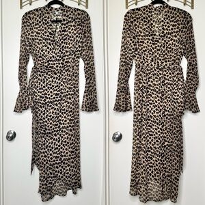 Never Fully Dressed Chiffon Leopard Midi Wrap Dress